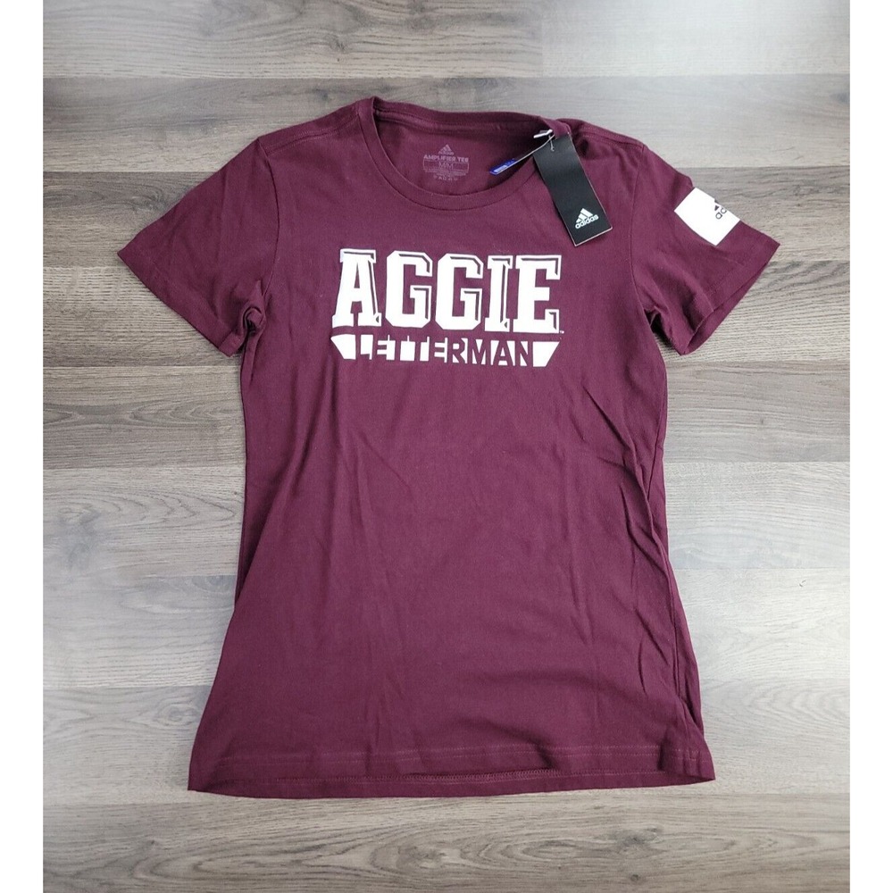 Adidas Texas A&M Shirt Medium Maroon Short Sleeve Aggie Gym Cotton Womens NWT